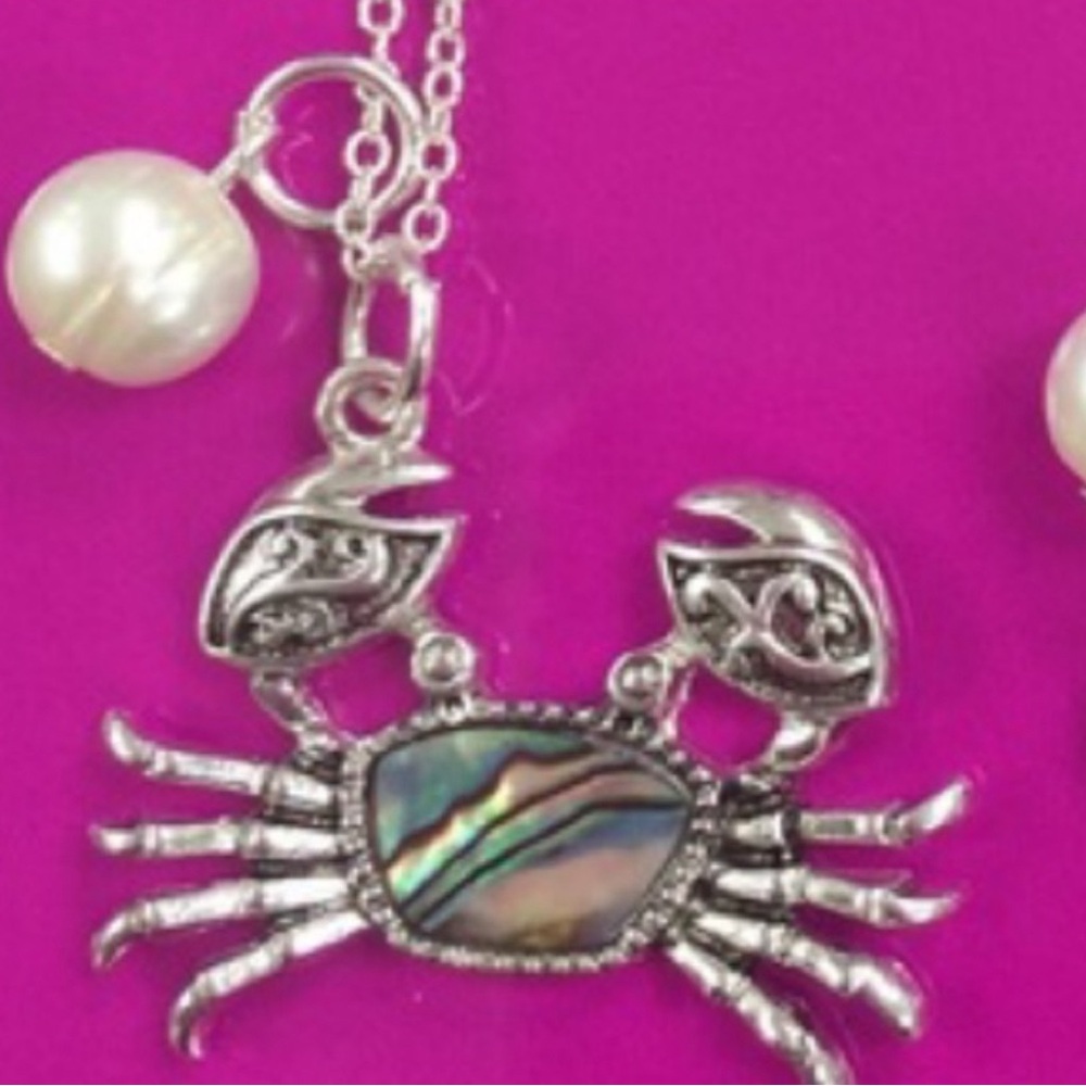 Abalone Shell Crab & Pearl Charm Necklace-Boutique